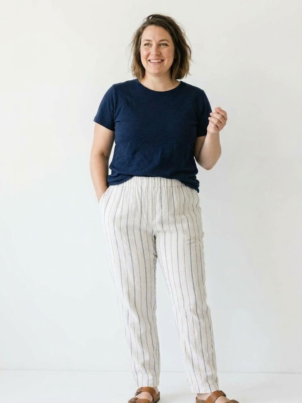Old Navy Women's Extra High Waisted Wide Leg Striped Linen Blend Pants Nautical